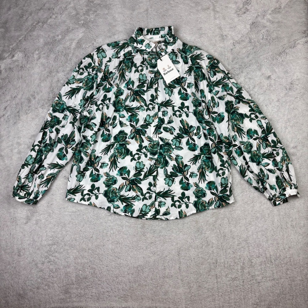 NEW Barbour Yarrow Top Floral Blouse Button Down Puff Balloon Sleeve Womens Sz 6 - Picture 3 of 14